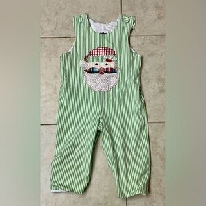Boutique Festive Green Striped Santa Romper